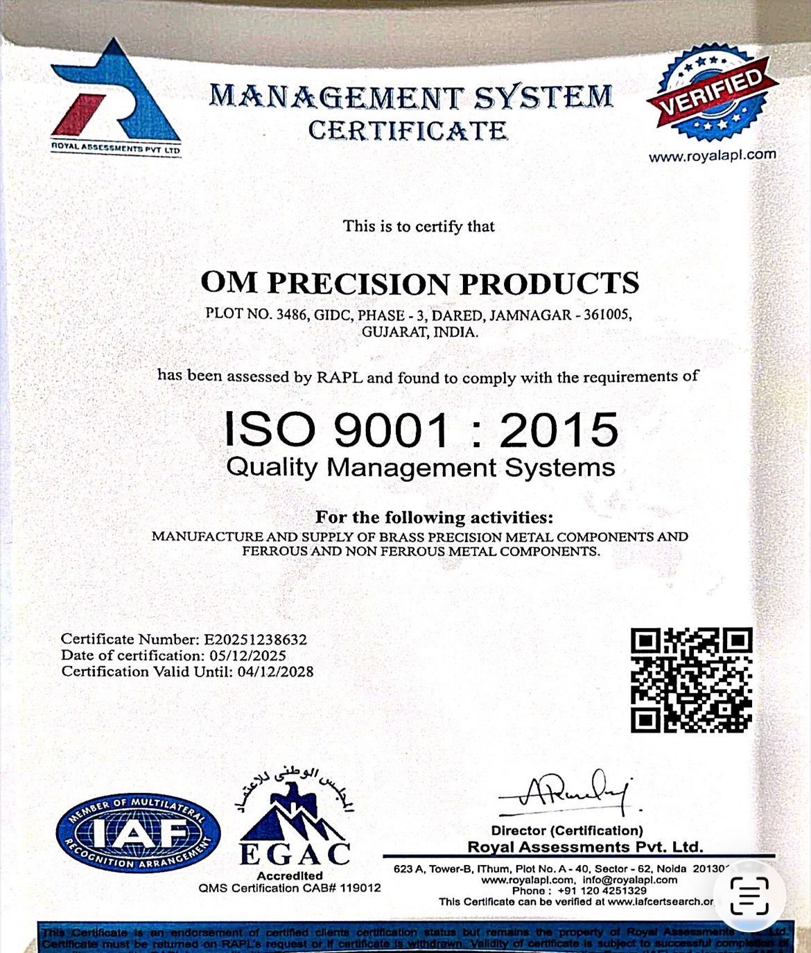 ISO 9001 Certificate